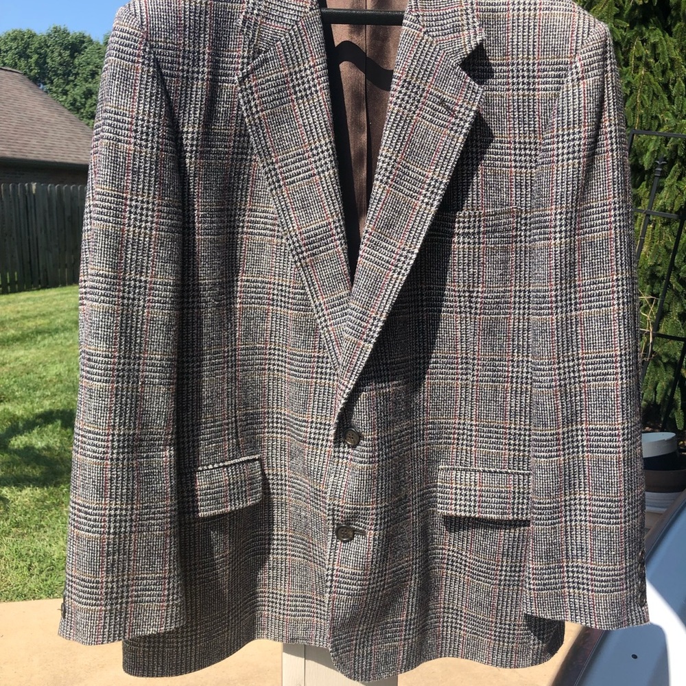 Private Label SIZE 44R Wool Tweed Sport Coat in Black/Gray/Burgundy